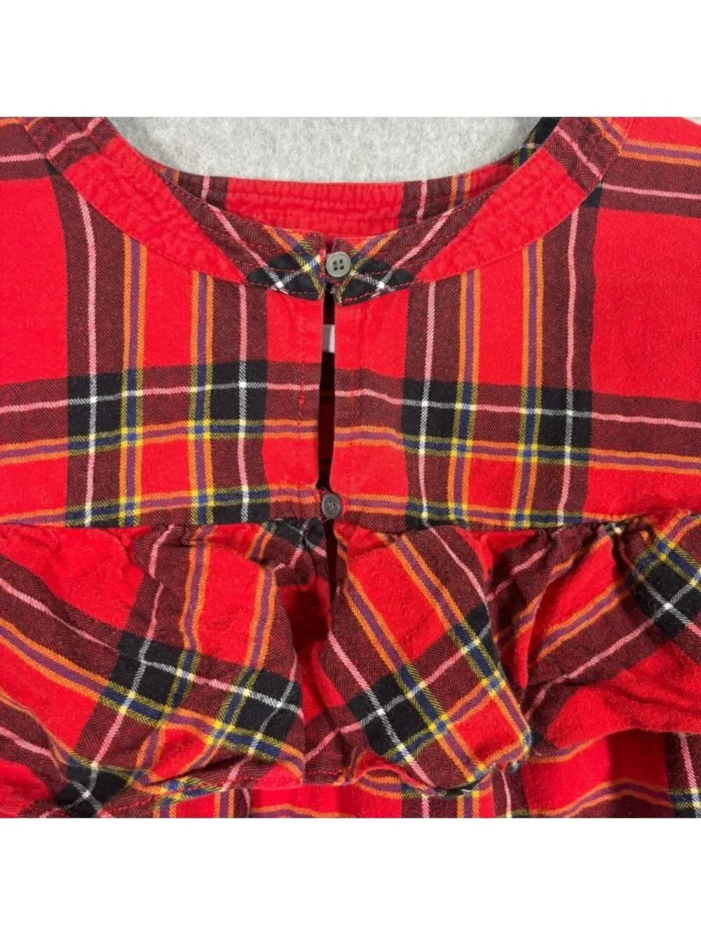 J Crew Tartan Plaid Flannel Ruffle Blouse Small Red Popover Festive Twee Country